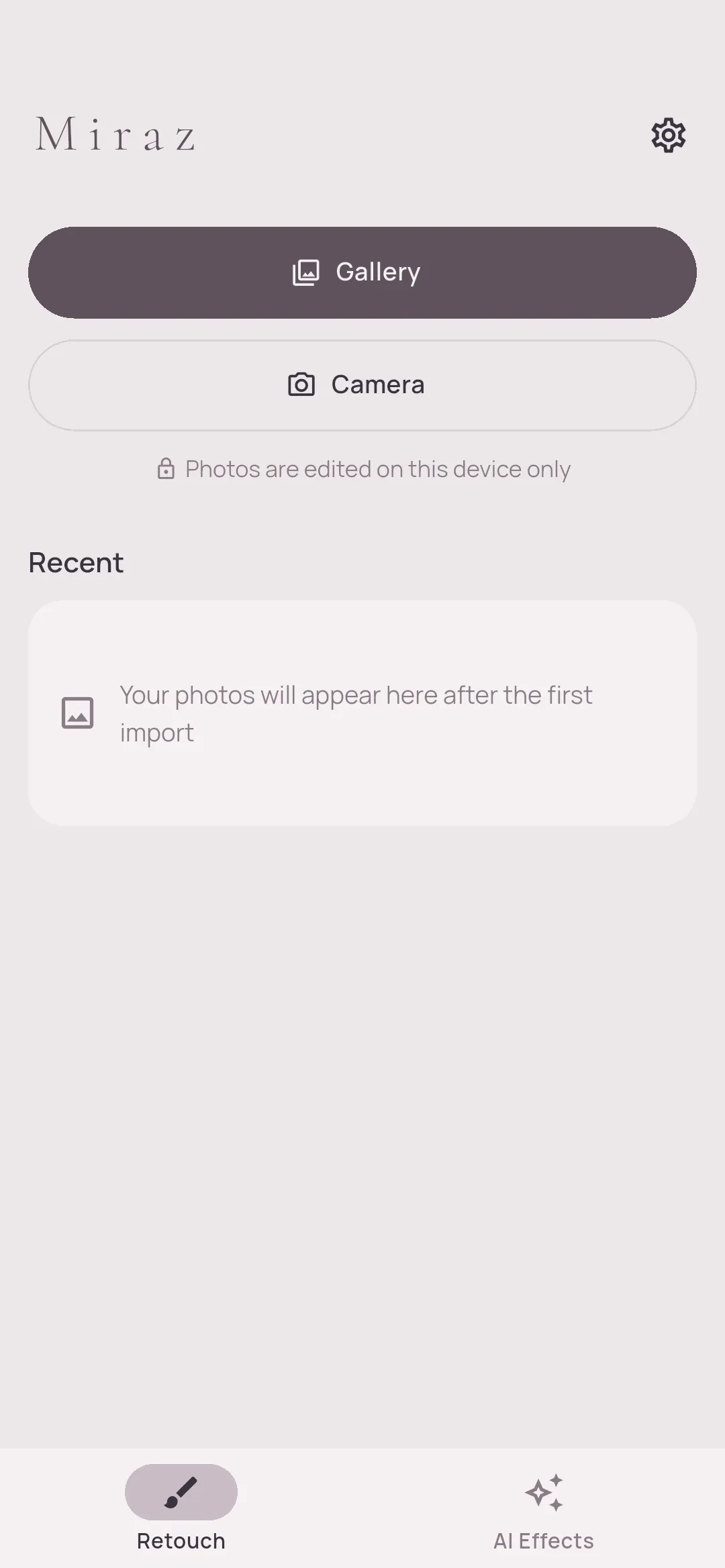 Retouch home screen in Miraz